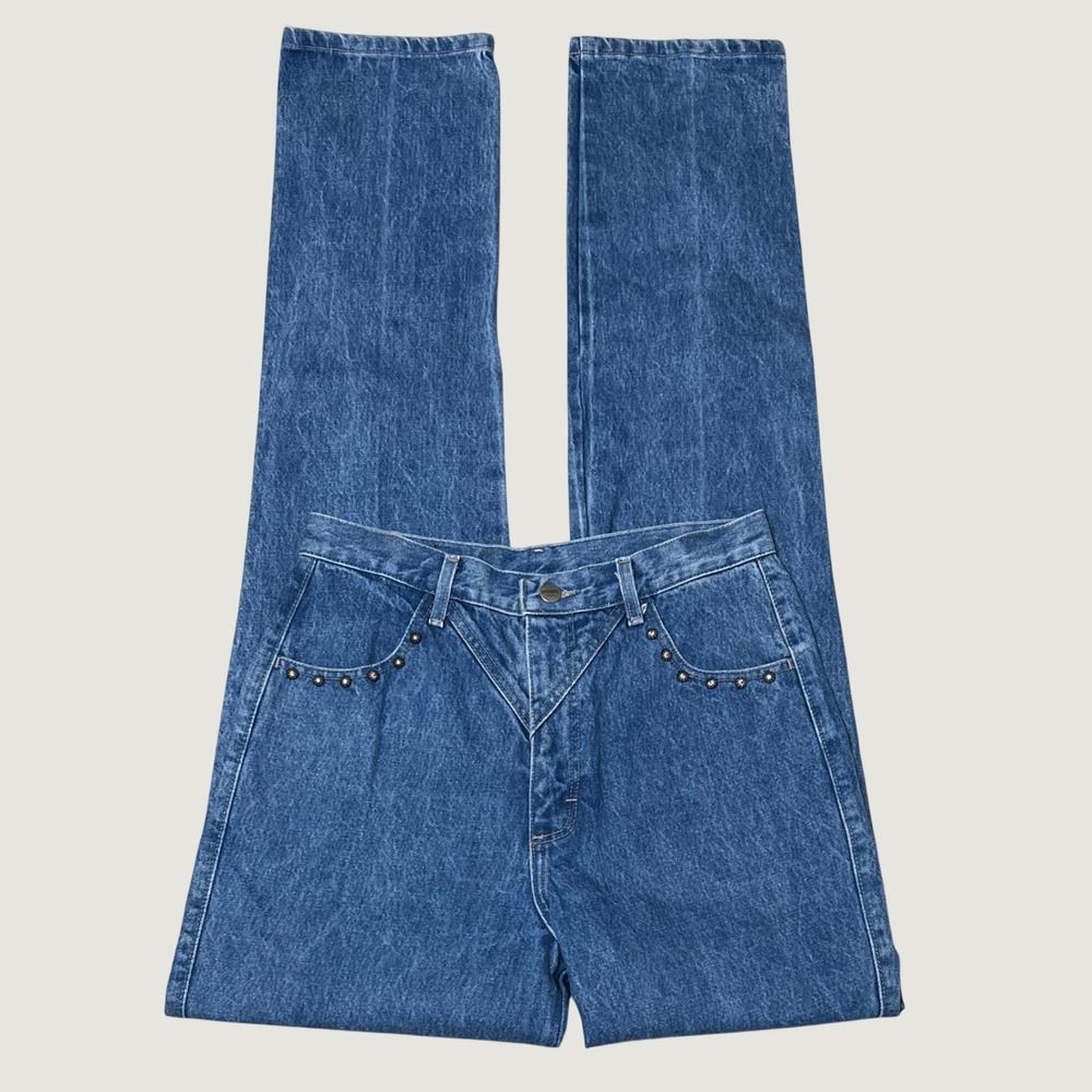 Vintage 90s Western Roughrider High Rise Studded Yoke Jeans 11/12 Blue 28 x 36